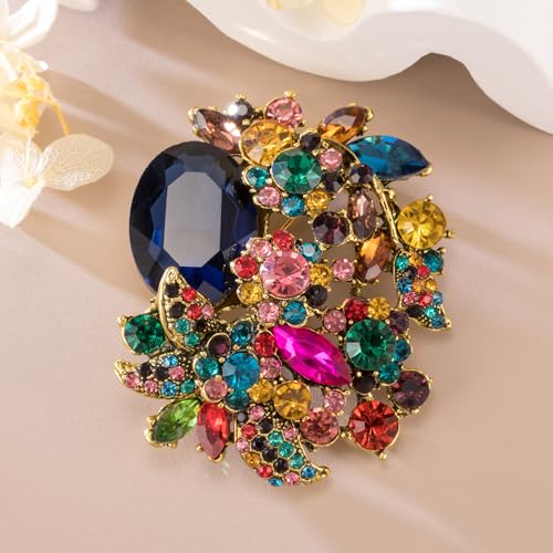 Image of SELOVO Rhinestone Glitter Flower Brooch Pin Jewelry Scarf Accessory Vintage Gold Tone