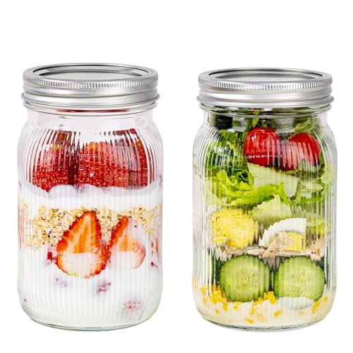 MirthMood Wide Mouth Mason Jars 32 oz with Lids, Canning Jars with Metal Airtight Lids, Quart Mason Jars for Fermenting, Pickling, Freezing, Preserving, Meal Prep, Jar Décor[2 Pack]