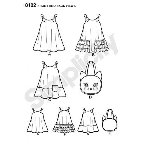 Simplicity 8102 Girl's Cat Tote Bag And Sundress Sewing Pattern, Sizes 3-8 #TOP2