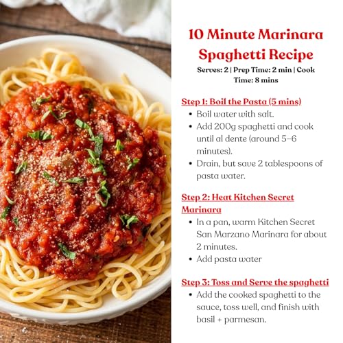 Image of Kitchen Secret San Marzano Tomato Marinara Sauce, 390g - Rich Italian Pizza & Pasta Sauce - Made with Extra Virgin Olive Oil & Fresh Basil - No Preservatives, Colors or Artificial Flavors