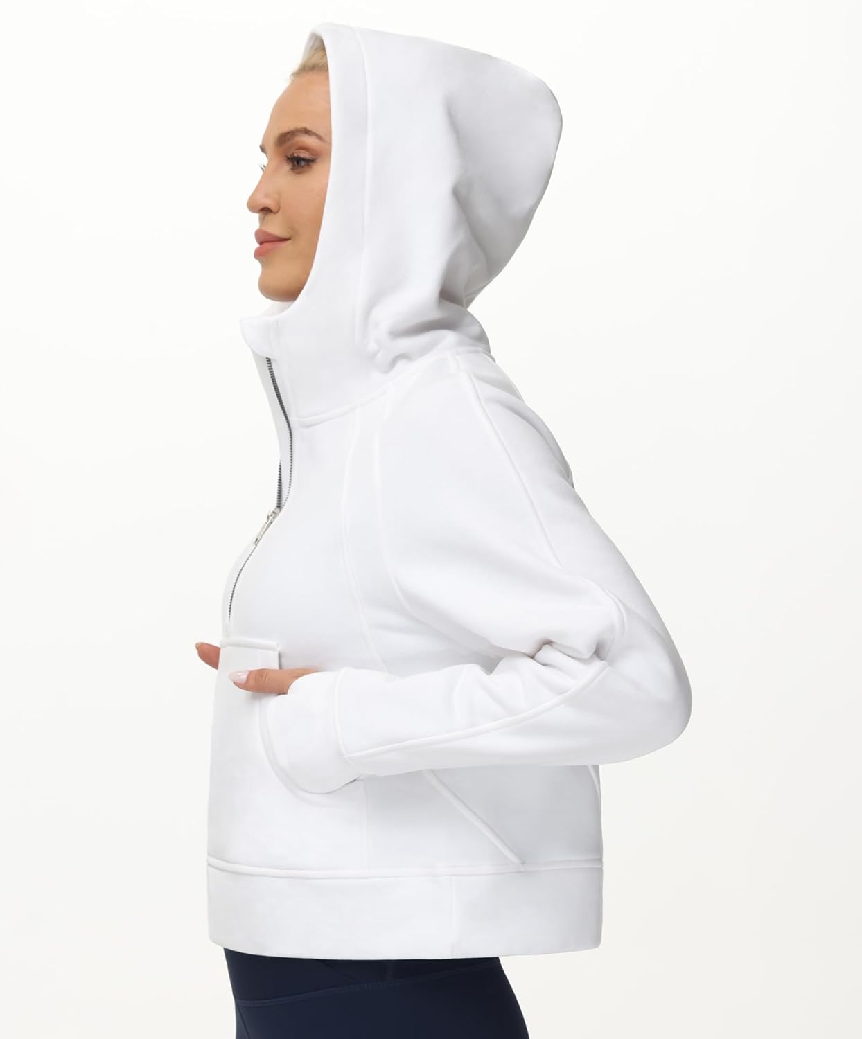 THE GYM PEOPLE Womens' Hoodies Half Zip Long Sleeve Fleece Crop Pullover Sweatshirts with Pockets Thumb Hole - Image 6