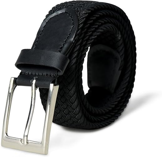 MaheTri Unisex Braided Canvas Stretchable Woven Belt (Upto 48") | Premium Woven Fabric Adjustable &amp; Hole Free Elastic Belt...