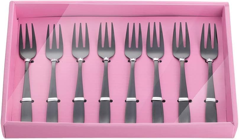 Buyer Star Mini Golden Dessert Pastry Forks, Stainless Steel for Appetiser Cocktail Fork Set of 8, Gold Mini Forks Dishwasher Safe (Black with Pink Box)