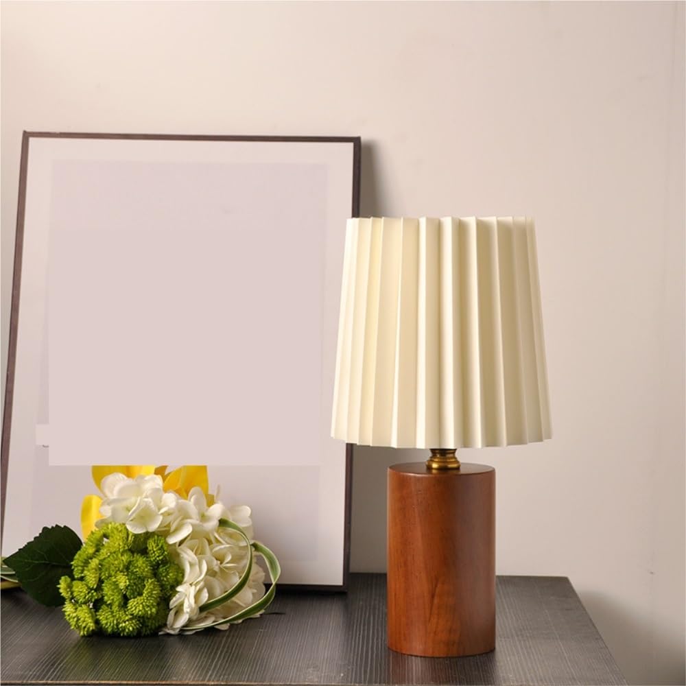 Lampada da tavolo plissettata, luce ambientale sul comodino della | Paralume plissettato, base in legno, stile nordico, luce ambientale, decorazione sul comodino