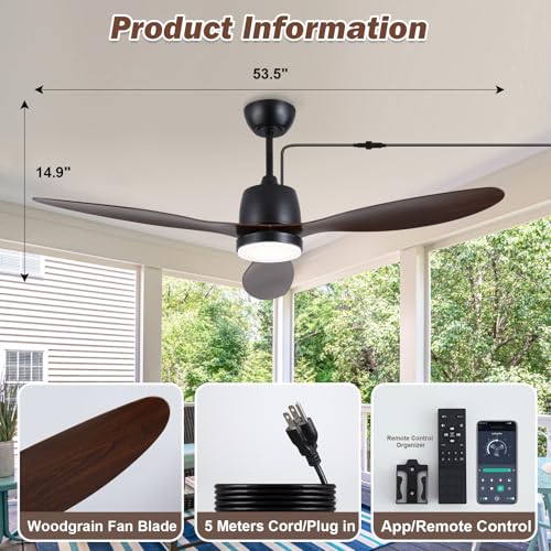 Kinyaras 52" Outdoor Ceiling-Fan with Light: Plug-in Waterproof Hanging Fans, App/Remote Control, Reversible 6-Speed Quiet DC Motor, 3CCT, for Patio Porch Pergola by Kinyaras - Used condition - Image 7