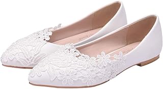 Women s Flats White Lace Ballet Flats Bridal Wedding Shoes Closed Toe Ballet Flats Outdoor Casual Shoes for Lady Girls