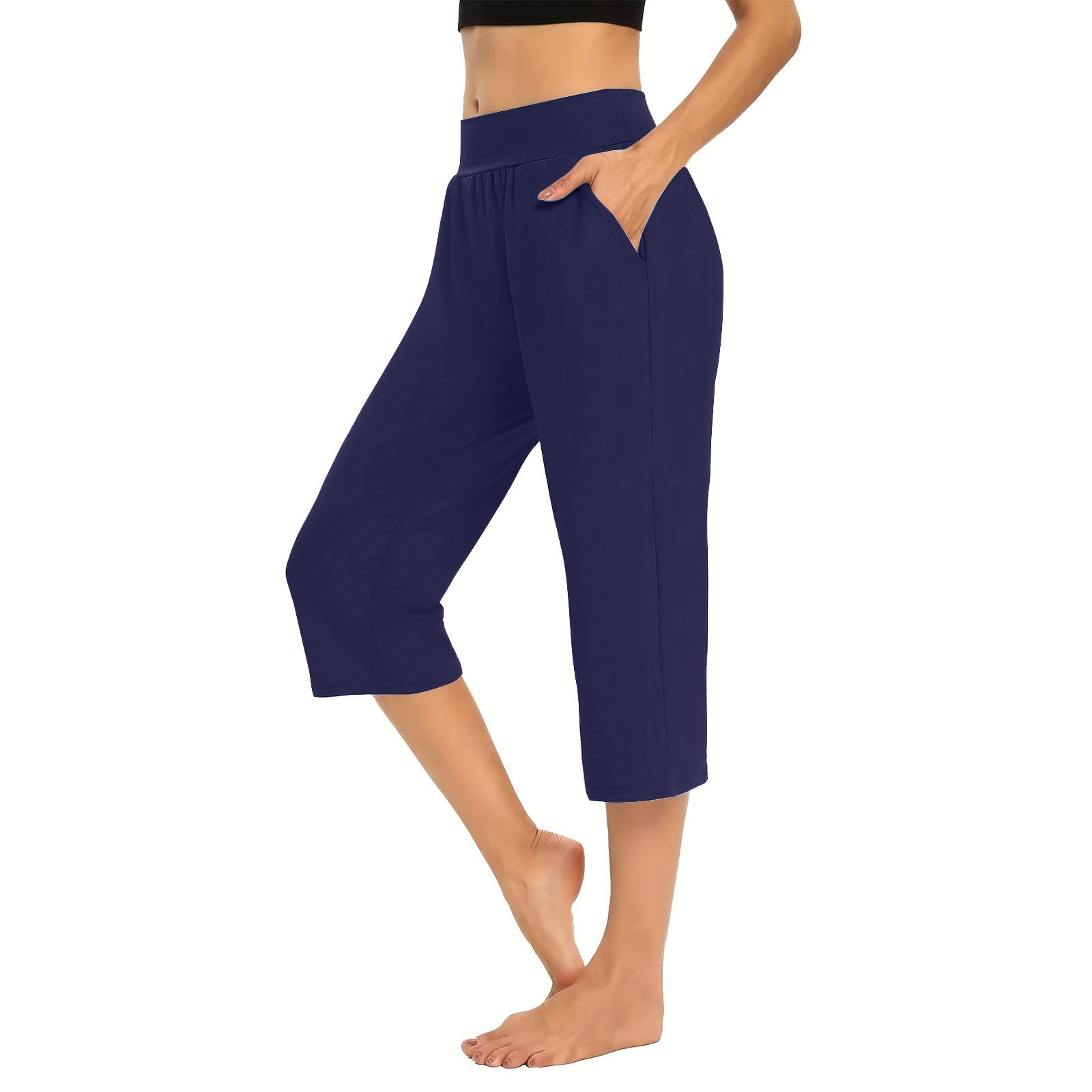 Hvyesh Capri Pants for Women Summer Business Casual Pull On Womens Capris with Pockets