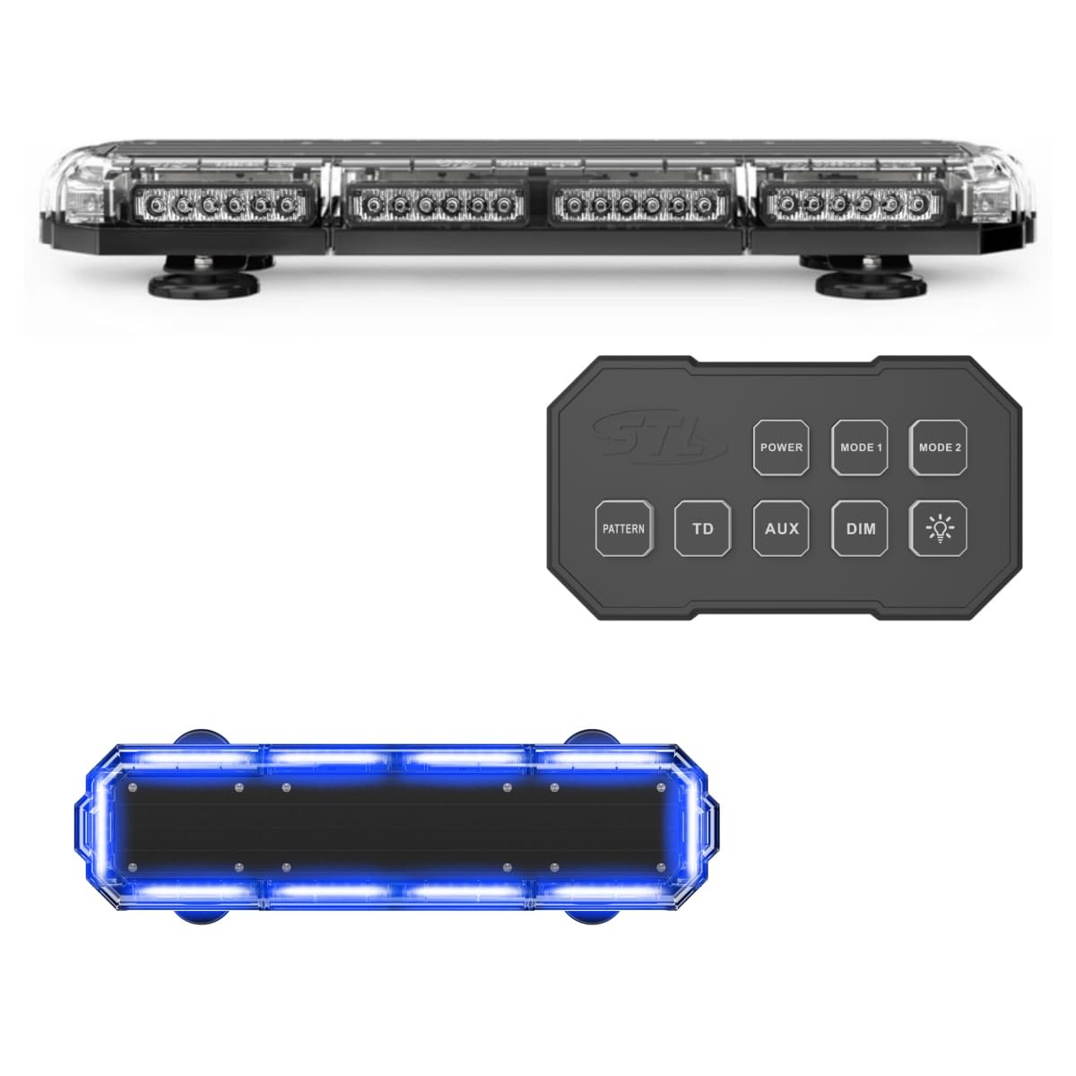 SpeedTech Lights K-Force Micro Elite 21 TIR Mini LED Light Bar – 60 LEDs 180W Magnetic Roof Mount Emergency Strobe Light for Trucks, Cars & Plows (Blue/Blue)