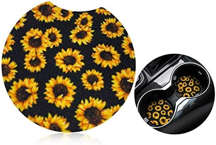 ozozo Leopard Car Coasters for Cup Holders 4 Pack Cute Car Coasters for Women Cheetah Car Accessories Neoprene Car Cup Coasters (Sunflower 2.56 inch)