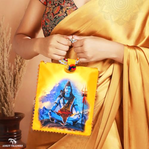 Image of Women Potli Bags Pack of 24 | Shivji Printed Gifting Potli with Zip & Bangle Handle | Traditional Shagun Return Gifts