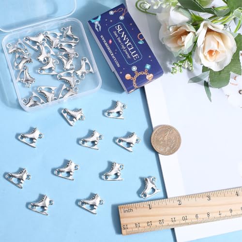 SUNNYCLUE 1 Box 30Pcs Alloy 3D Ice Skate Charms Bulk Skating Charm Tibetan Alloy Silver Vintage Antique Sports Shoes Skates Charms for jewellery Making Charms Keychain Dangles Earring Necklace DIY - Image 3