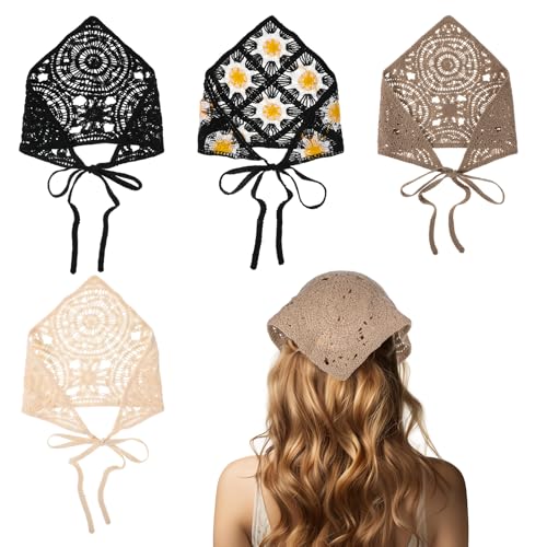 Bewudy 4 PCS Hollow Crochet Bandanas Headbands...