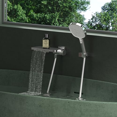 Mai & Mai Badewannenarmatur mit Handbrause Wasserfall Wannenarmatur 4 Strahlarten Wandarmatur für Badewanne aus Messing inkl. Brausestange und Brauseschlauch DSN-403
