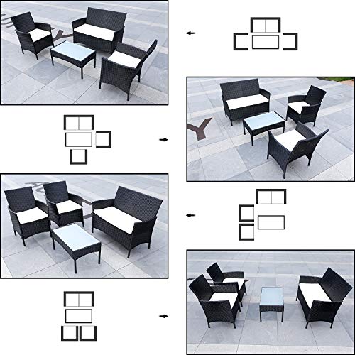 SIMBR 4 Pieces Outdoor Patio Furniture Sets Wicker Chairs with Coffee Table Conversation Sets Outdoor Furniture Patio Set for Backyard Lawn Porch Garden Poolside Balcony - Thumbnail 5