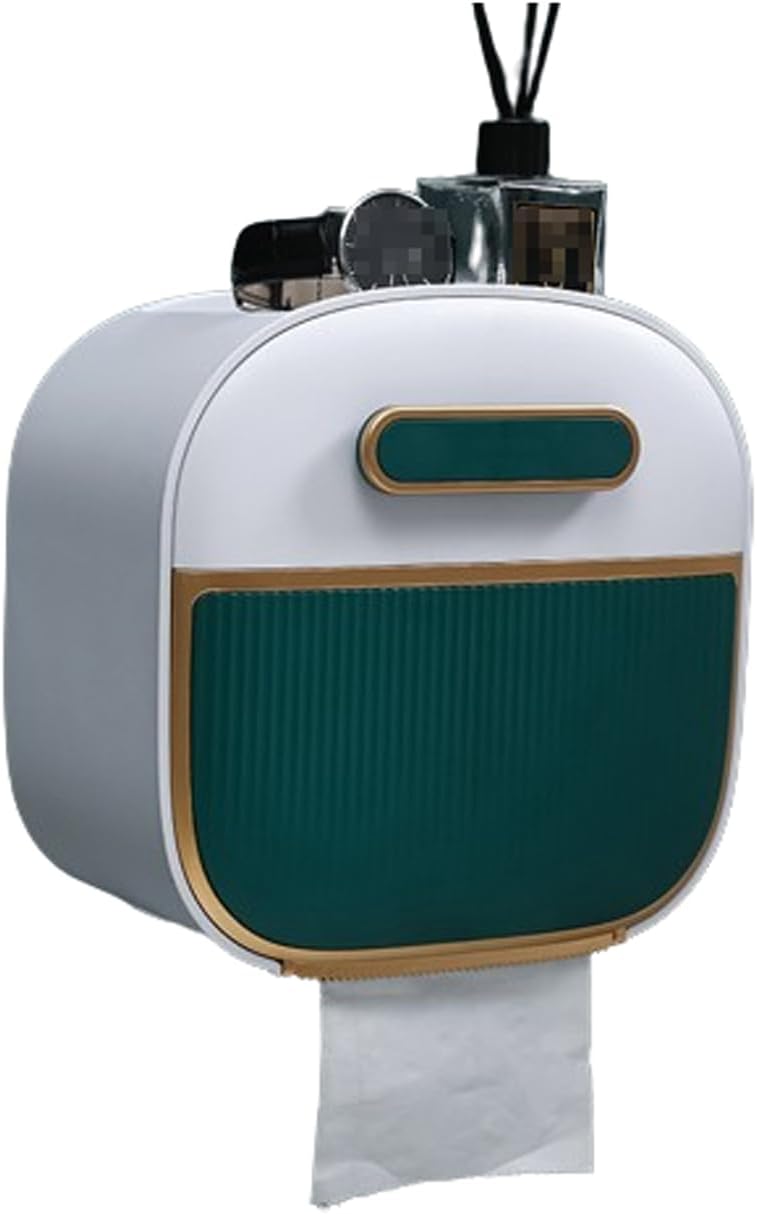 Creative Paper Towel Dispenser Wall Mount Multifold C-Fold Hand Towel Dispenser with Drawer Multifunctional Toilet Tissue Box (Green)