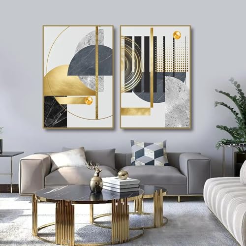 Décoration de salon moderne avec triptyque de peintures géométriques