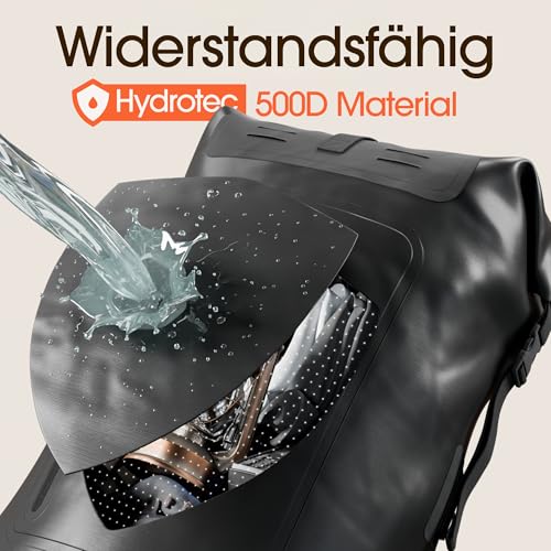 Earth Pak Summit Serie wasserdichter Rucksack, Backpack mit leistungsstarkem Reißverschluss und Rolltop, wasserfester Handyhülle Schwarz 35L