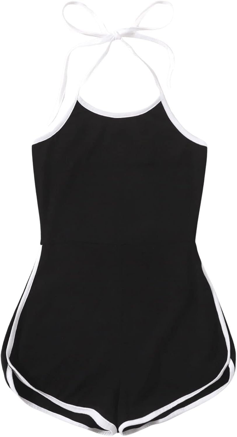 SweatyRocks Women's Casual Backless Shorts Romper Halter Sleeveless Basic Romper Jumpsuit Overalls X-Small Black