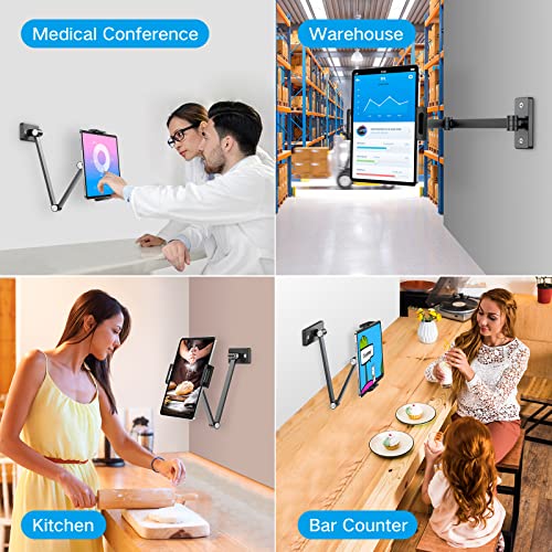 Bewiser Tablet Wall Mount Holder,360°Rotating Flexibly, Angle Adjustable, Folding Aluminium Alloy Compatible With4.7-12.9" Phone Or Tablet In Kitchen/Office (Space Grey) #TOP1