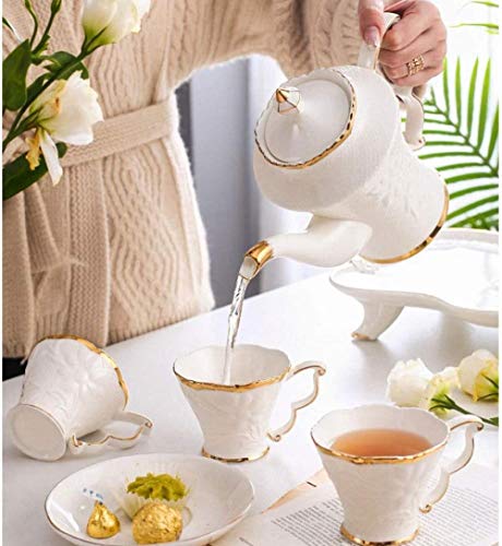 Juego de Tetera Moderna para el hogar Phnom Penh Servicio de té Juego de té de cerámica Platillo de Taza con Bandeja Tetera de té de la Tarde en inglés Juego de Tetera de fácil Limpieza Blanca Up - Imagen 4