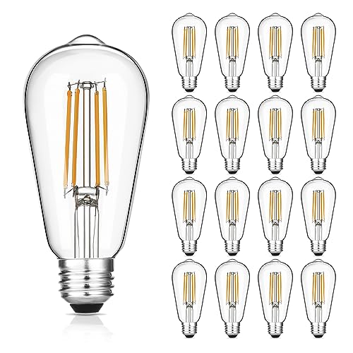 Image of Gozelux Vintage LED Edison Bulbs, 6W, Equivalent 60W, Dimmable, High Brightness Warm White 2700K, ST58 Antique LED Filament Bulbs with 90+ CRI, E26 Medium Base, Clear Glass, Pack of 16