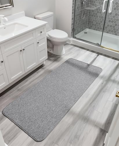 Image of Bosap Bath Mat,Ultra Thin Bathroom Runner Rugs,Large Bath Mats for Bathroom,Quick Dry,Non-Slip,Machine Washable,Low Pile,Bath Rug,Shower Outside,Sink,Home Decor Accessories.Grey,1'5 inchx4'11 inch（17x59inch）