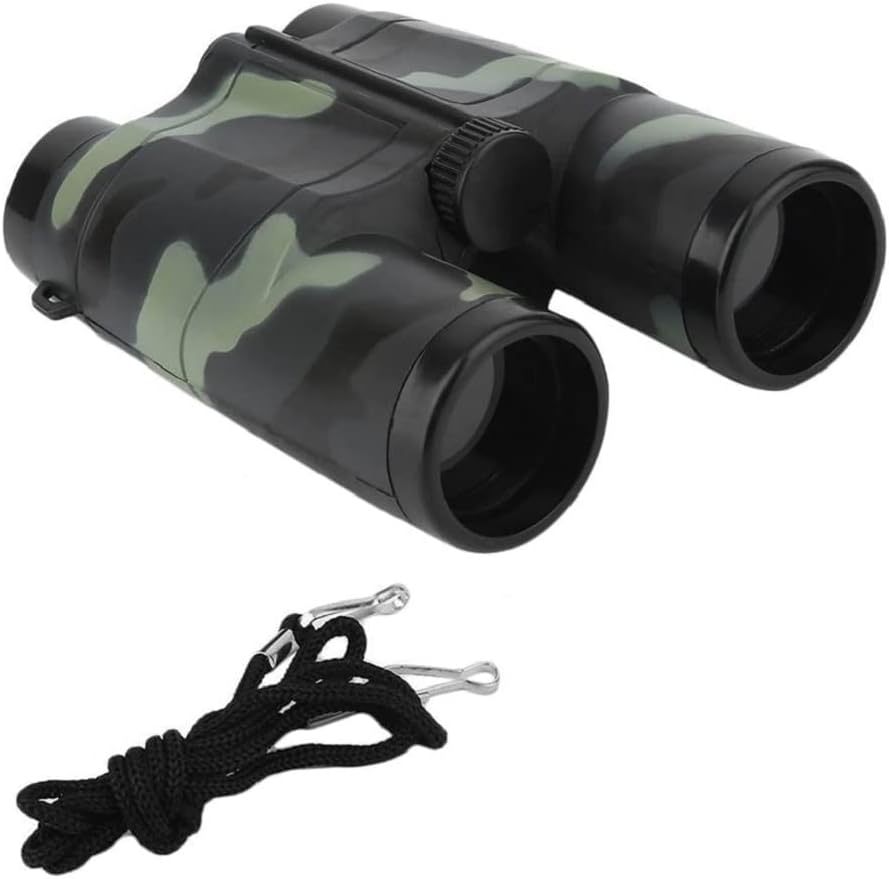 VGRASSP Compact and Portable Army Style Binoculars Toy for Kids - Birdwatching Outdoor Observing Sports - Easy Focus Spy Gear Telescopic Binocular Toy with Neck String