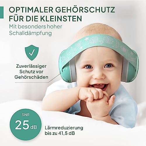 Senner ® KidsPro Flex | Gehörschutz Kinder - Baby Ohrenschützer - Hochwertiger Lärmschutz Kopfhörer Kinder mini & flexibel - Gehörschutz Baby ideal für Alltag, Feste, Sport- & Musikevents, Türkis