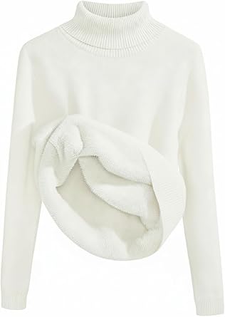 SKAYS Womens Turtleneck Sweater Winter Thermal Soft Fleece Sherpa Lined Pullover Sweaters Thick Knitted Bottoming