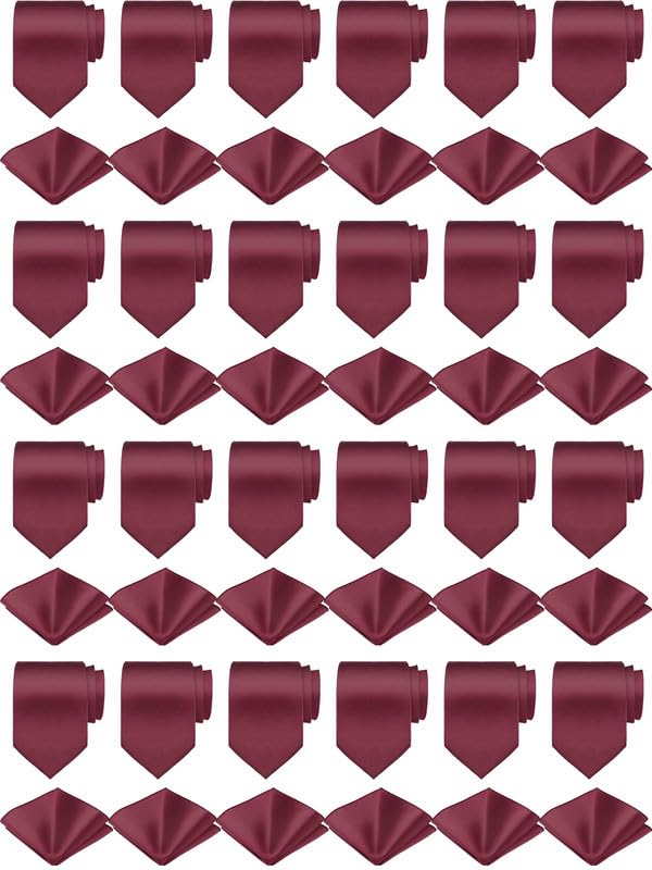 Image of Zhanmai 48 Pcs Men Solid Color Ties and Pocket Square Set Satin Necktie Business Handkerchief for Wedding Party