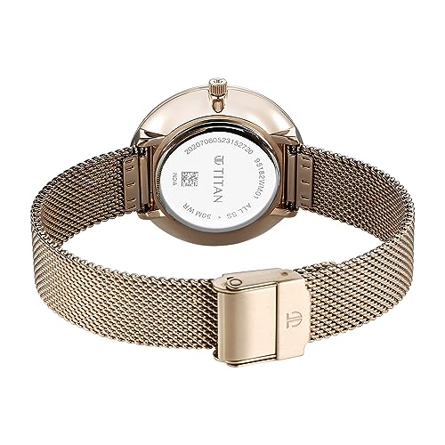 Image of Titan Slimline Quartz Analog Pink Dial Rose Gold Stainless Steel Strap Watch for Women-NS95182WM01