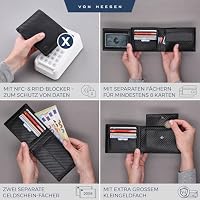 VON HEESEN Geldbörse Herren mit RFID Schutz I Geldbeutel für Männer I Münzbörse Portemonnaie Brieftasche Wallet Portmonee (Carbon-Schwarz) – Ansicht 2