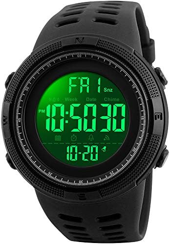 Fanmis Mens Digital LED Sports Watch Military Multifunction 12H/24H Time Dual Time Alarm Countdown Back Light with Simple Design 164FT 50M Water Resistant Calendar Month Date Day Watch (All Black)