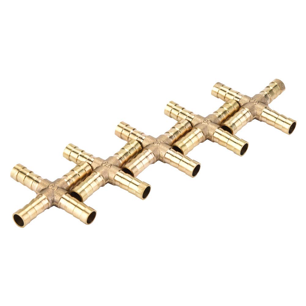Yyntlort #-02 5Pcs Brass Cross 4 Way Hose Joiner Fittings Barbed Connector For Air Water Oil Gas Fuel (8Mm)