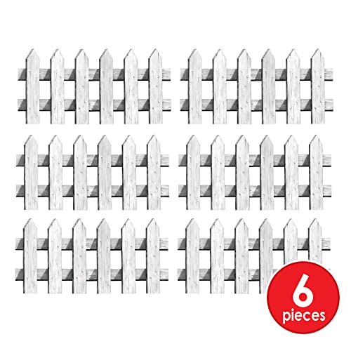 image for Beistle 6 Piece Cardstock Paper White Picket Fence Cut Outs Border Dec