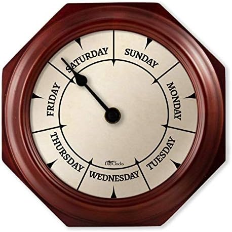 DayClocks Classic Day of The Week Wall Clock with Solid Wood Frame – Calendar Day Clock – Ideal Retirement Gift for Men & Women – Mahogany, 10"