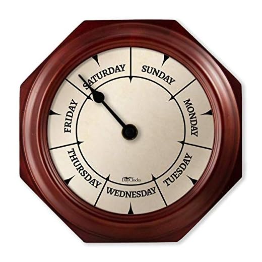 DayClocks Classic Day-of-The-Week Wall Clock with Solid Wood-Octagonal Frame – Weekly Clock with Noon & Midnight Markers – Quiet Wall Mounted Clock - Ideal Retirement Gift for Men & Women