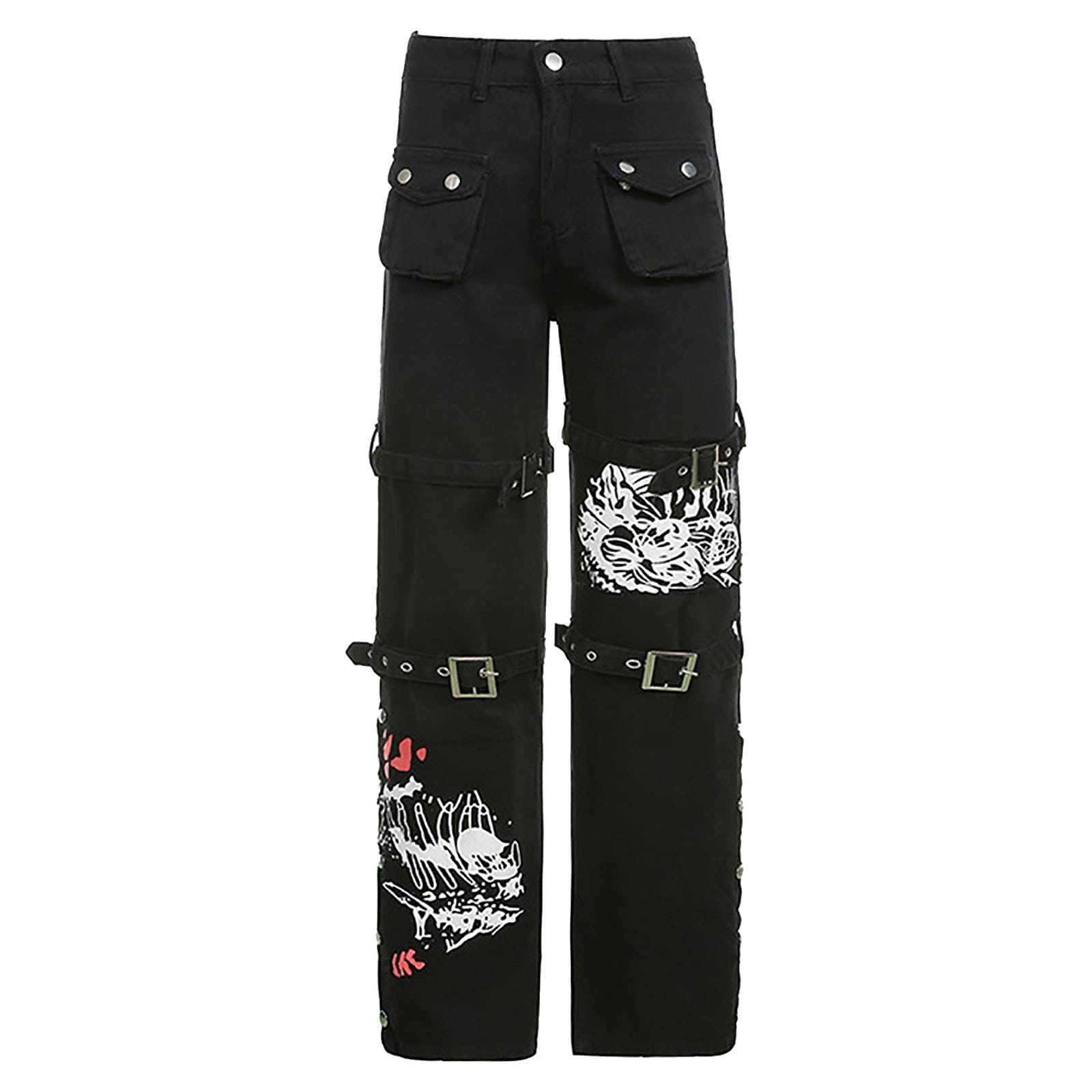 Punk Trousers Women's Low Waist: Cargo Baggy Jeans 90s Gothic Trousers, Punk Gothic Trousers, Skull, Teenager Girls Jeans, Trend Hip Hop Trousers, Grunge E-Girl Clothing, Y2k Jeans, 90s Streetwear