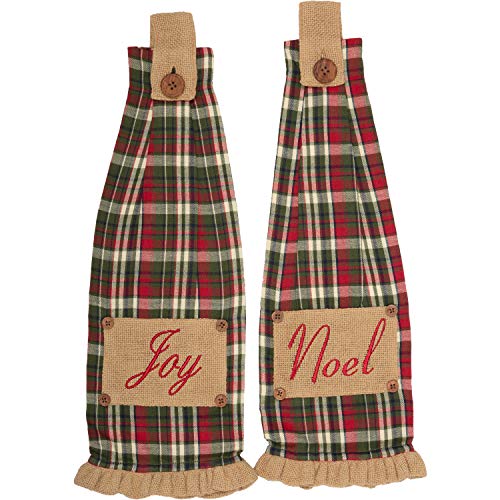 VHC Brands Forreston Joy and Noel Button Loop Set of 2 Kitchen Towel Red