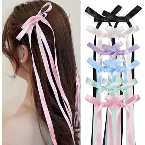 DEEINN Double Bowknot Hair Clips - 6pcs Tassel Ribbon Hair Clips With Long Tails for Women Cover