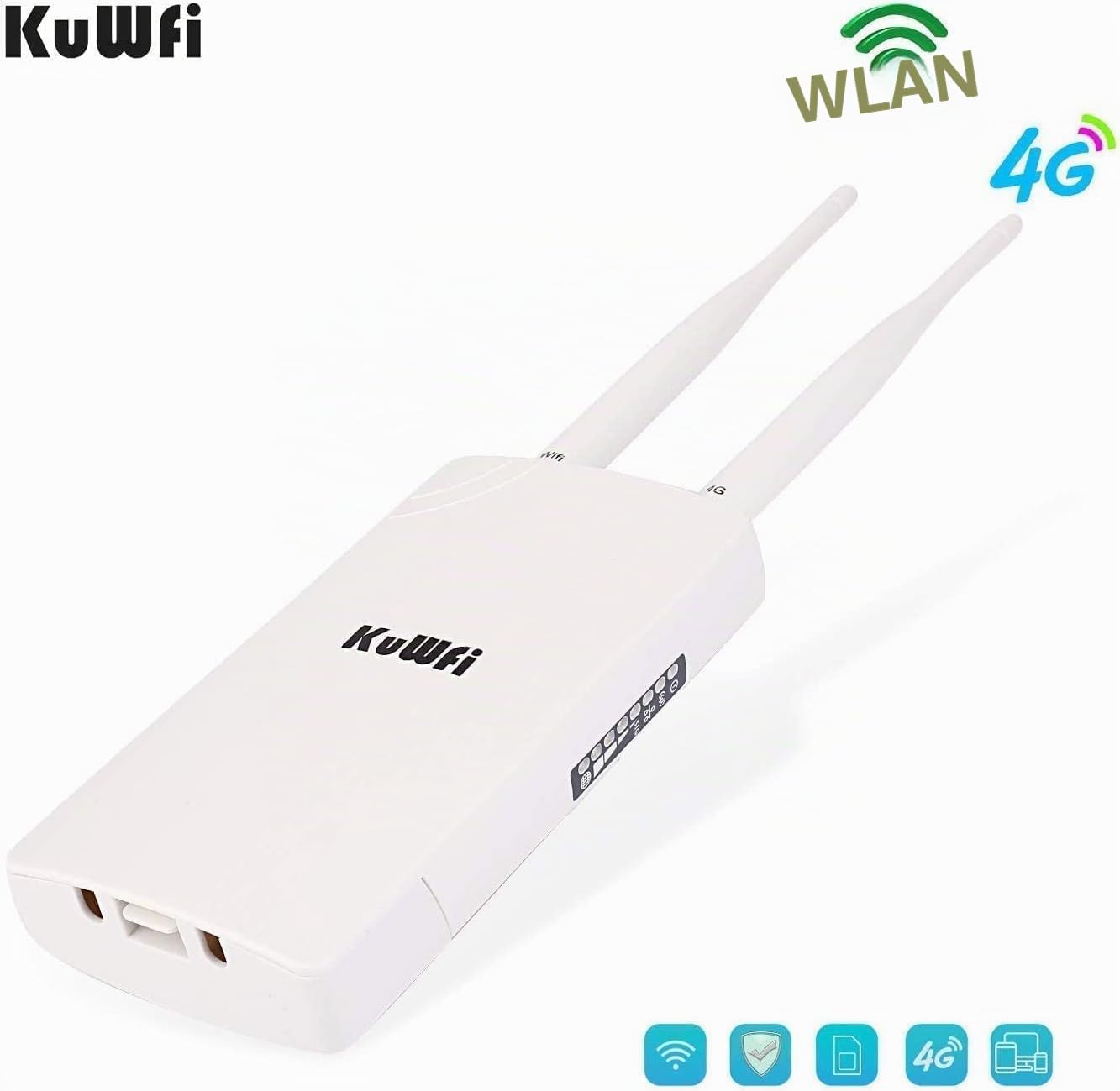 Outdoor 4G LTE Router, Mobiler WLAN Router für SIM Karten, 4G Cat 4 bis zu 150 Mbit/s, WLAN 2.4GHz 300 Mbit/s, 2 X Abnehmbare Externe Antenne, 1x 100 Mbps Ports, IP65, 12v DC, Plug & Play, 10 Geräte