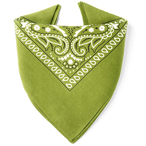 Karl Loven Bandana Vert Kaki 100% Coton Paisley Foulard Fichu Bandeau Tour de Cou Tête Echarpe Pastel Bracelet Homme Femme Enfant