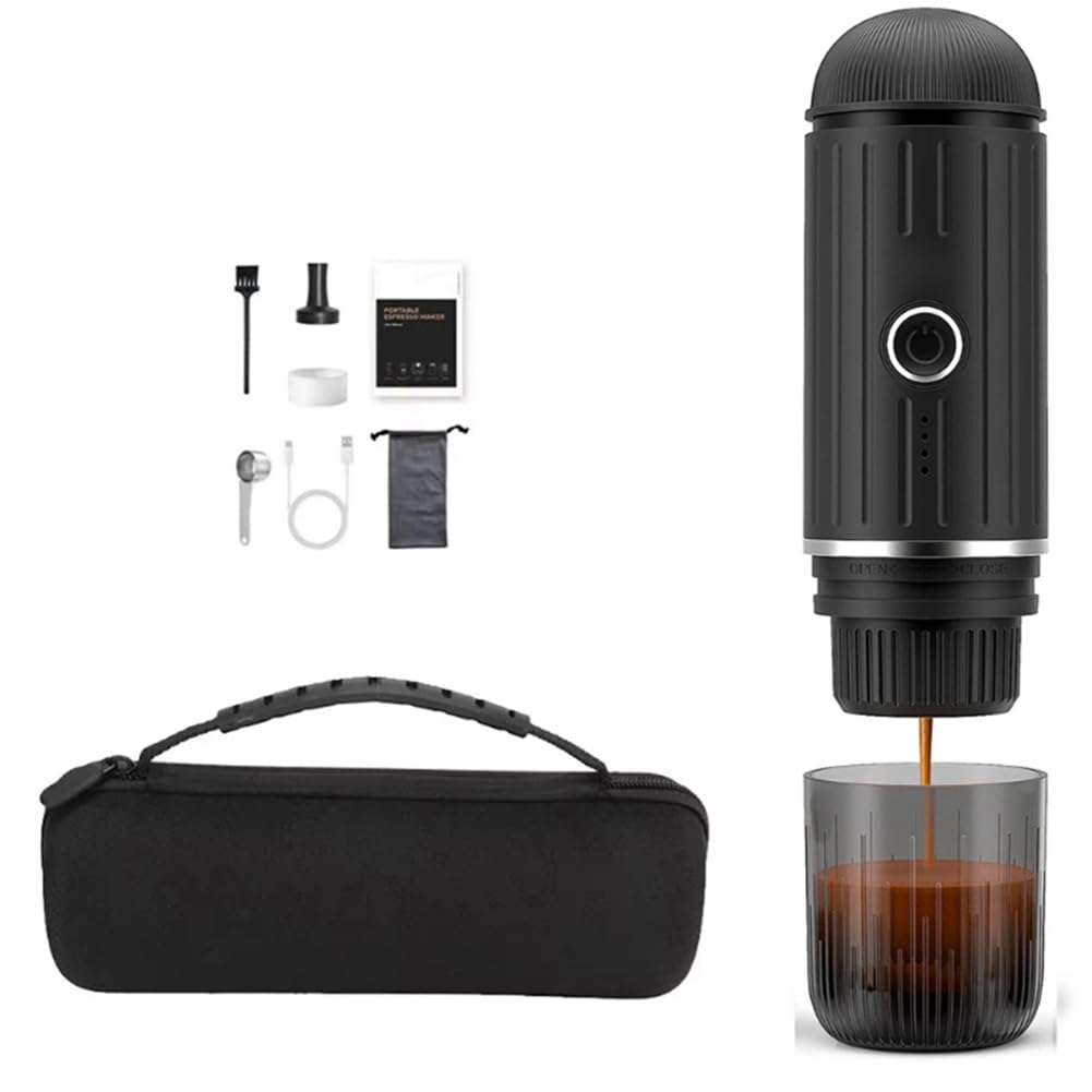 Buhdjfnke Black 2 In 1 Electric Travel Espresso Machine Heating Water Portable Coffee Maker Compatible With Ground Coffee Small Large Capsules
