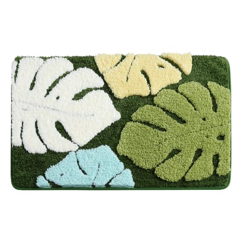 Ankah Tropical Leaf Bathroom Rug, Fun Monstera Bath Mat, Crisp Green, Special Leaf Pattern Design, Softness and Comfort, Non-Slip, Quick-Drying, Add Original Forest Sense for Home, 17" x 29", Type #4 by Ankah - Image 2