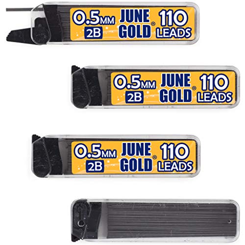 June Gold 440 Pieces, 0.5 mm 2B Lead Refills, 110 Pieces Per Tube