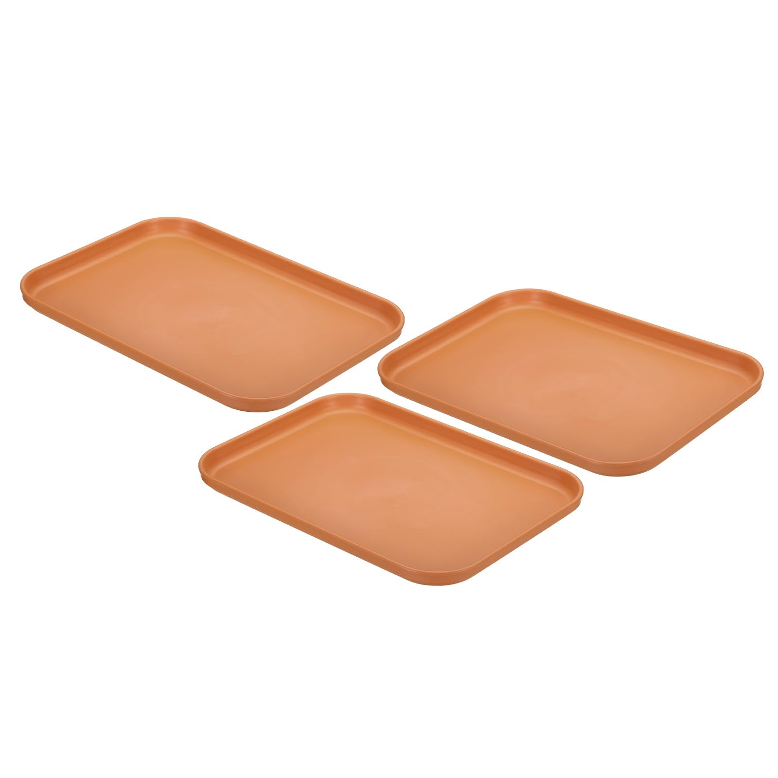 PATIKIL Plastic Fast Food Serving Tray, 3 Pcs 9.8" x 6.7" Reusable Rectangular Cafeteria Serving Platter for Party Kitchen Restaurant, Orange