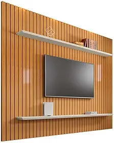 Painel Ripado 218x230 Para Tv 75 Polegadas Sala Roma Rv Móveis Cinamomo/off White