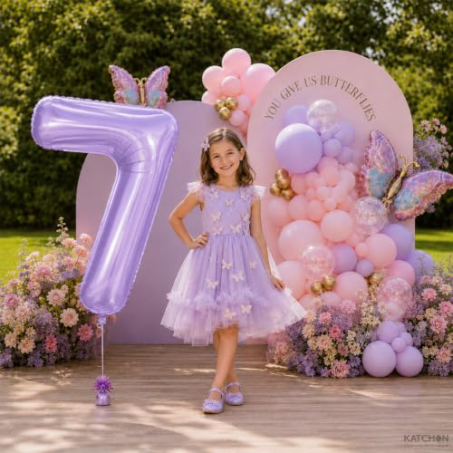 Image of KatchOn, Pastel Purple Number 7 Balloon - 40 Inch, Lilac Foil Balloon