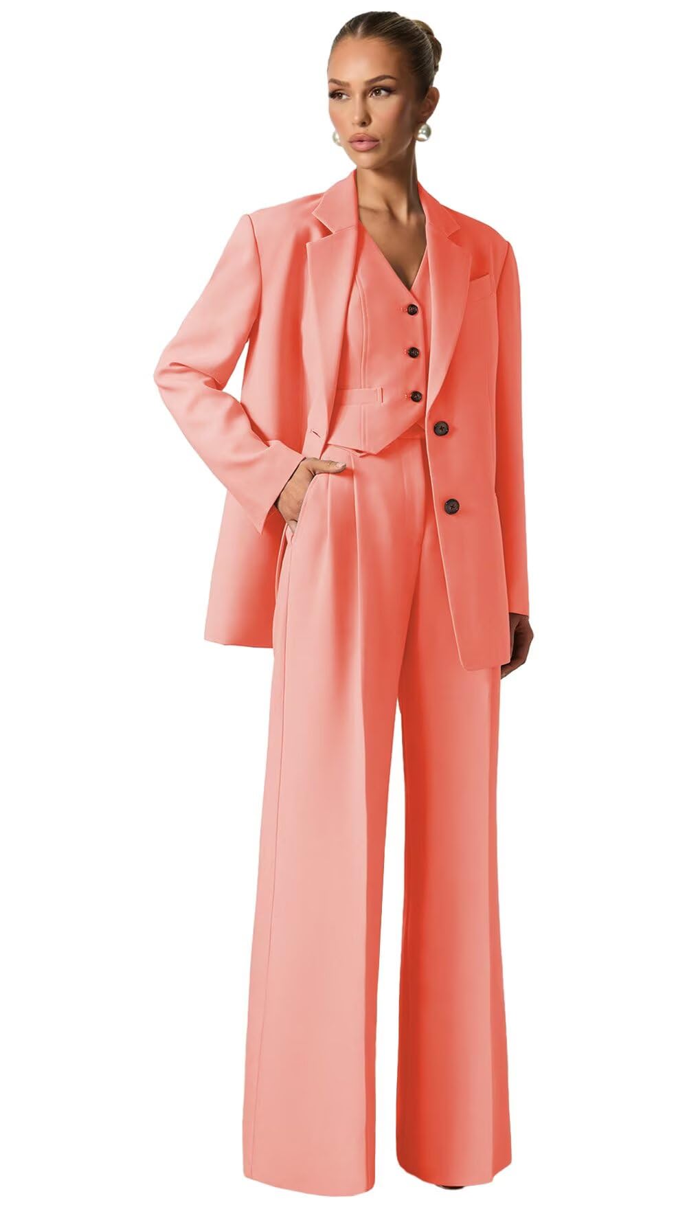 Womens Tuxedo Suit Set Formal 3 Piece Pant Suits for Women Business Notch Lapel 2 Button Womens Suit