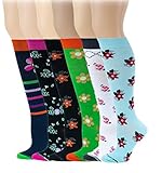 Different Touch 6 Pairs Pack Women Travelers, Anti-Fatigue, Graduated Compression Knee High Socks 9-11 (Floral Design)